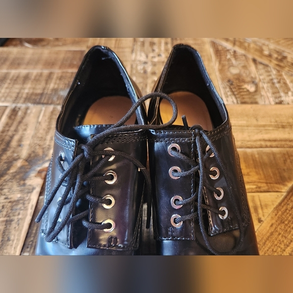 Zara Trafaluc Chunky Block Platform Heels Lace Up Faux Leather Boots Size 6.5 - Picture 7 of 13